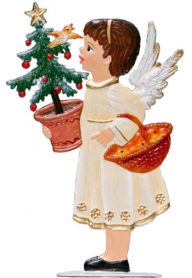 Engel trägt Tannenbaum zum Stellen