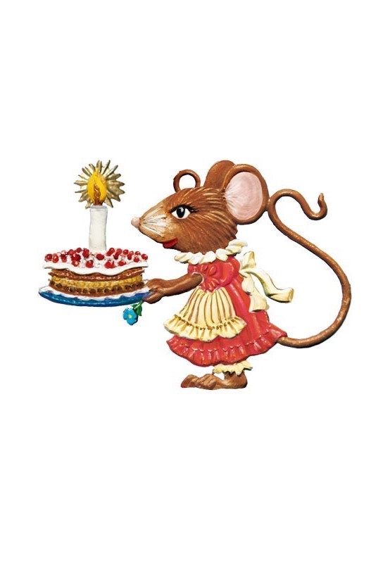 Zinn Mausdame mit Kuchen Zinn Mausdame mit Kuchen